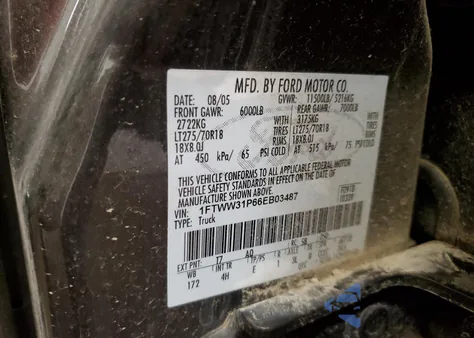 2006 Ford F350 Srw Super Duty из США, поврежденный, VIN 1FTWW31P66EB03487